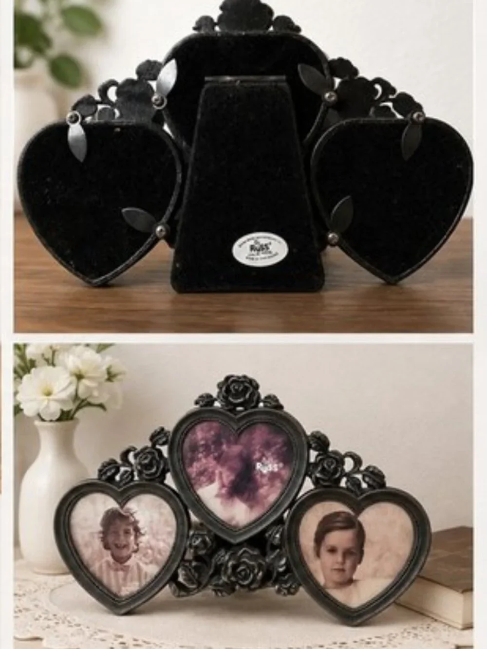 Russ Berrie & Co. Photo Frame Trio – Metal Hearts & Roses, Victoriana #14536